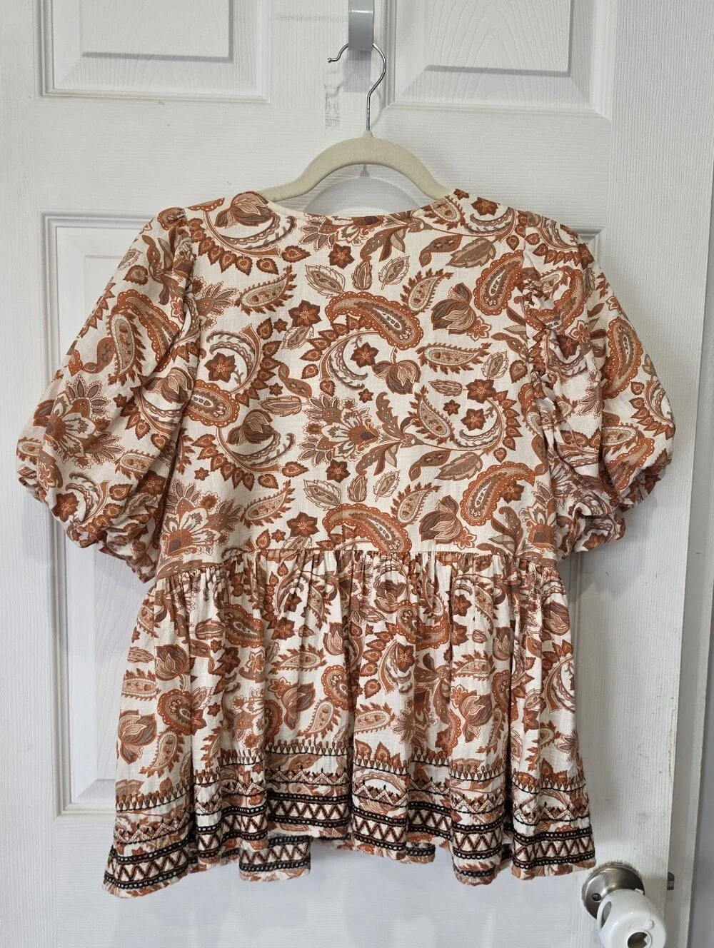 By Anthropologie Puff-Sleeve Babydoll Blouse Size Large